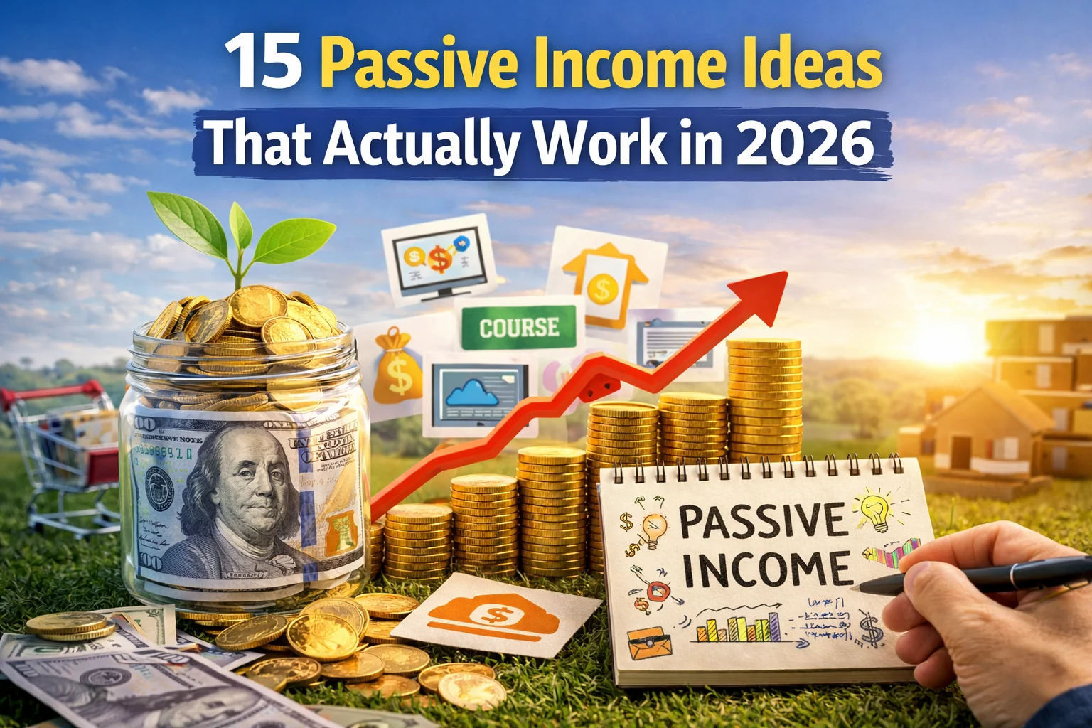 passive income concept illustration showing multiple income streams generating money automatically