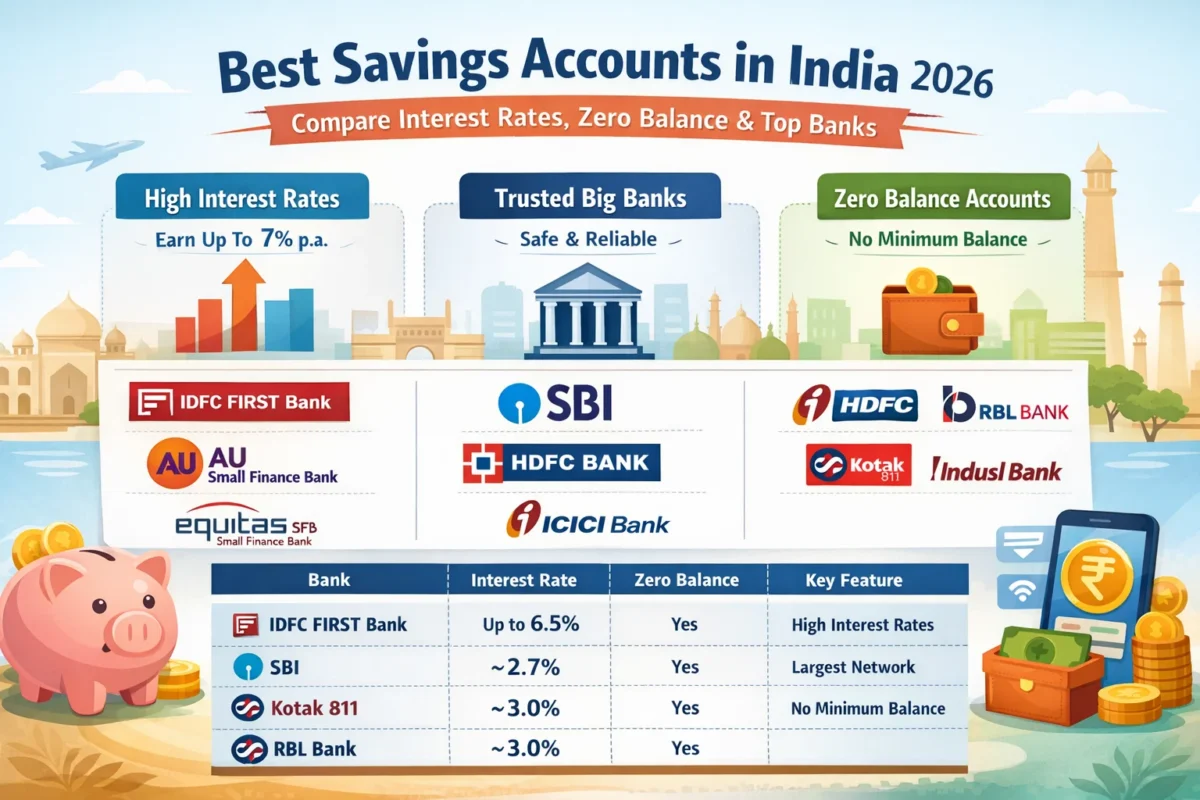Best savings accounts in India 2026 high interest rates zero balance digital banking
